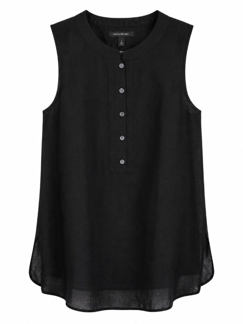 Banana Republic Black Sleeveless Button-Front Top Women's L Tall 100% Ramie